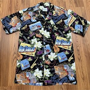 David Carey Originals Mardi Gras Hawaiian Camp Shirt Mens Medium New Orleans